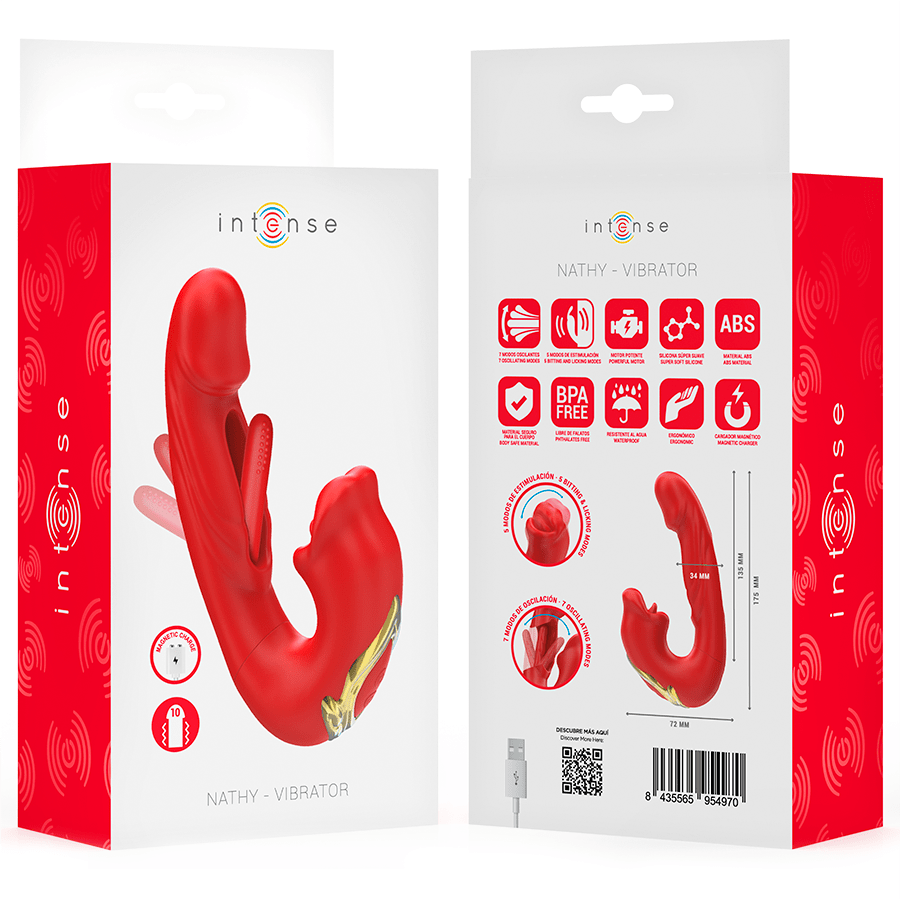 INTENSE - NATHY DOUBLE VIBRATOR WITH MULTIFUNCTION STIMULATING MOUTH RED - Kink&Play