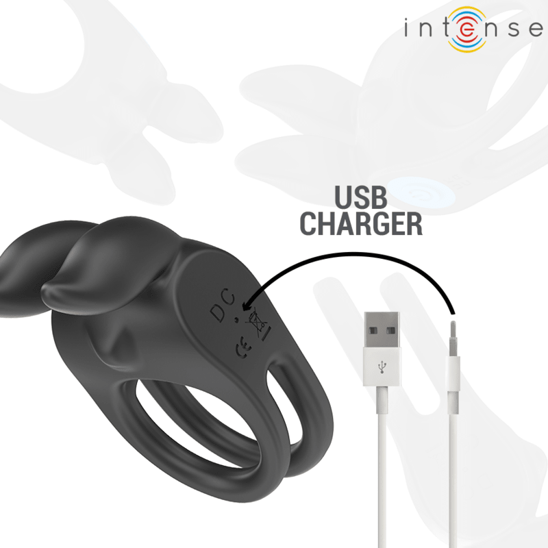 INTENSE - SAM VIBRATOR DOUBLE PENIS RING 10 VIBRATIONS BLACK - Kink&Play