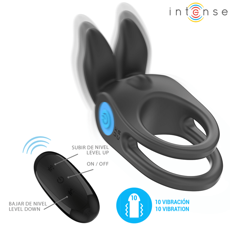 INTENSE - SAM VIBRATOR DOUBLE PENIS RING 10 VIBRATIONS BLACK - Kink&Play