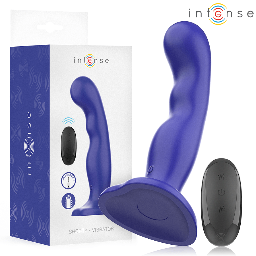 INTENSE - SHORTY VIBRATOR WITH SUCTION CUP BLUE REMOTE CONTROL - Kink&Play
