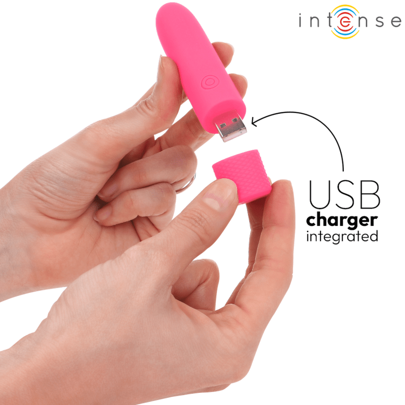 INTENSE - SYMONE USB RECHARGEABLE VIBRATING BULLET 8 VIBRATIONS PINK 10 X 2.2 CM - Kink&Play
