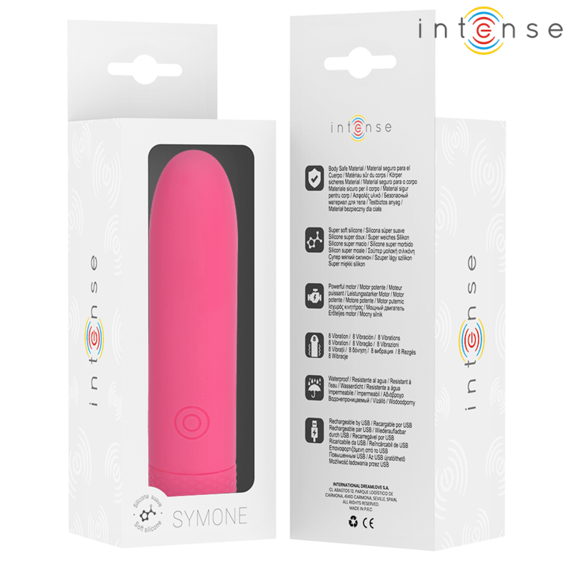 INTENSE - SYMONE USB RECHARGEABLE VIBRATING BULLET 8 VIBRATIONS PINK 10 X 2.2 CM - Kink&Play