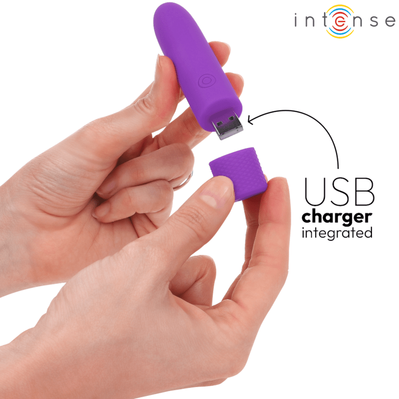 INTENSE - SYMONE USB RECHARGEABLE VIBRATING BULLET 8 VIBRATIONS PURPLE 10 X 2.2 CM - Kink&Play