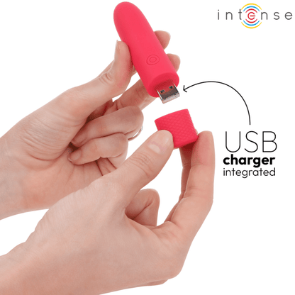INTENSE - SYMONE USB RECHARGEABLE VIBRATING BULLET 8 VIBRATIONS RED 10 X 2.2 CM - Kink&Play