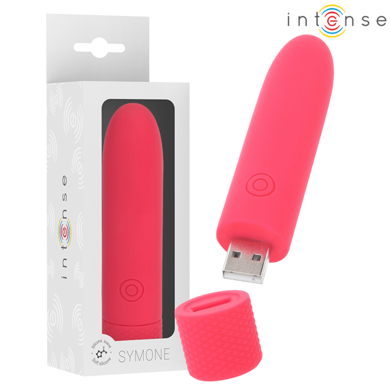 INTENSE - SYMONE USB RECHARGEABLE VIBRATING BULLET 8 VIBRATIONS RED 10 X 2.2 CM - Kink&Play