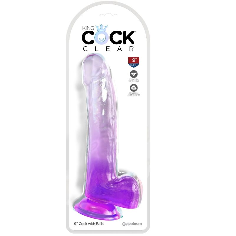 KING COCK - CLEAR DILDO WITH TESTICLES 20.3 CM PURPLE - Kink&Play