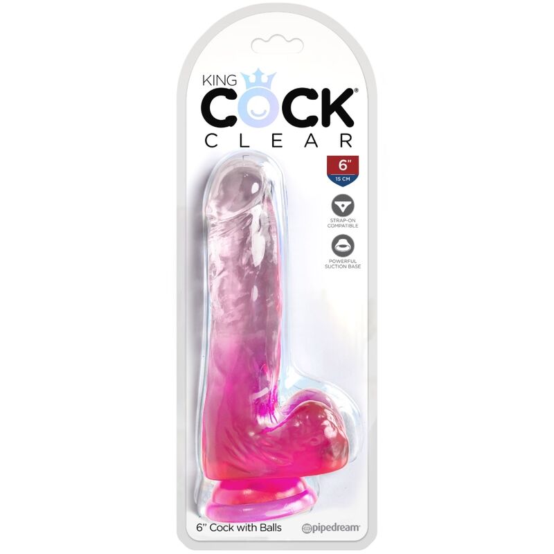 KING COCK - CLEAR REALISTIC PENIS WITH BALLS 13.5 CM PINK - Kink&Play