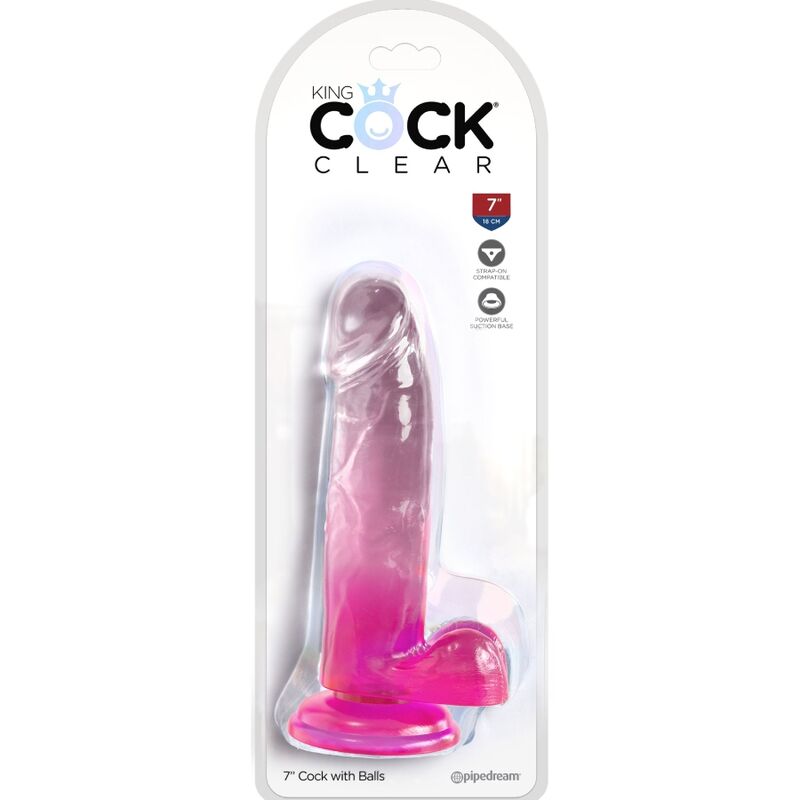 KING COCK - CLEAR REALISTIC PENIS WITH BALLS 15.2 CM PINK - Kink&Play
