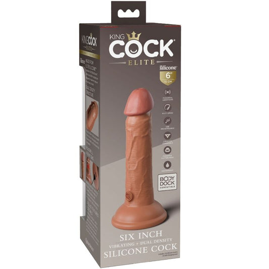 KING COCK - ELITE REALISTIC DILDO VIBRATING & SILICONE 15.2 CM CARAMEL - Kink&Play