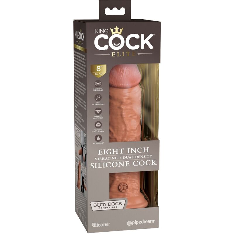 KING COCK - ELITE REALISTIC DILDO VIBRATING & SILICONE 20.3 CM CARAMEL - Kink&Play