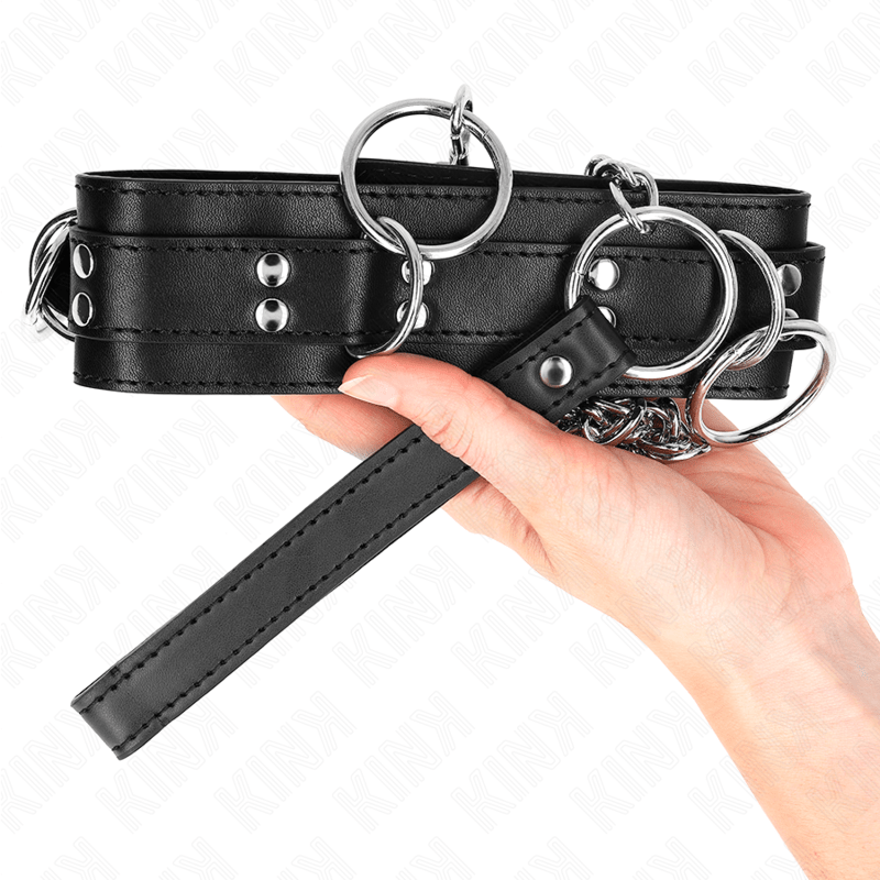 KINK - 3 RING SLAVERY NECKLACE WITH STRAP 80 CM 53 X 5 CM - Kink&Play