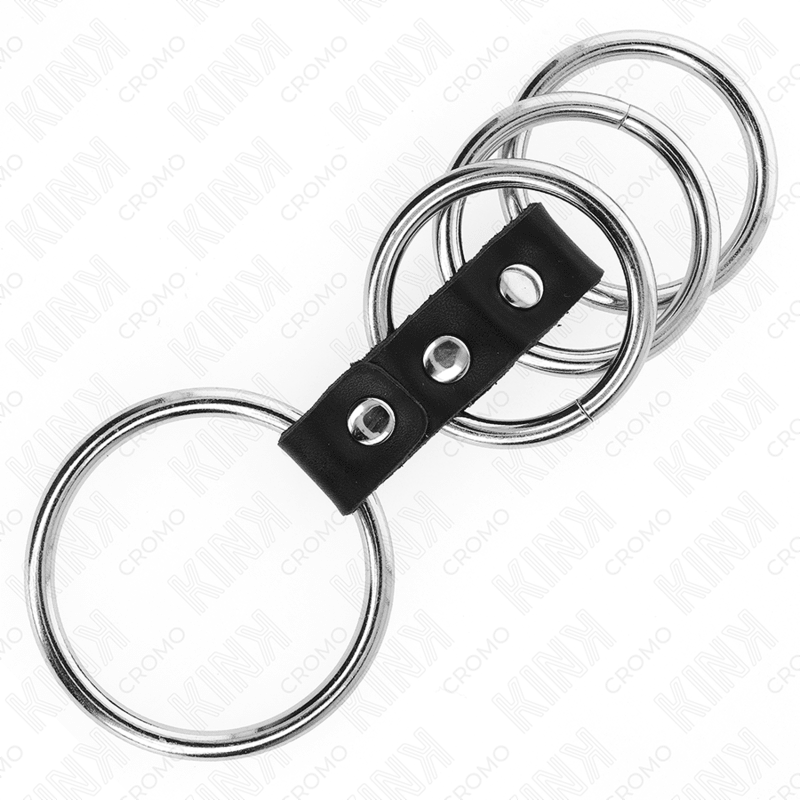 KINK - 4 METAL PENIS RINGS 3.7 CM TO 5 CM CONNECTED BY LEATHER - Kink&Play