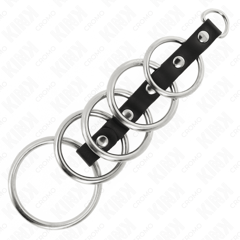 KINK - 5 METAL PENIS RINGS 3.2 CM TO 5 CM CONNECTED BY LEATHER - Kink&Play