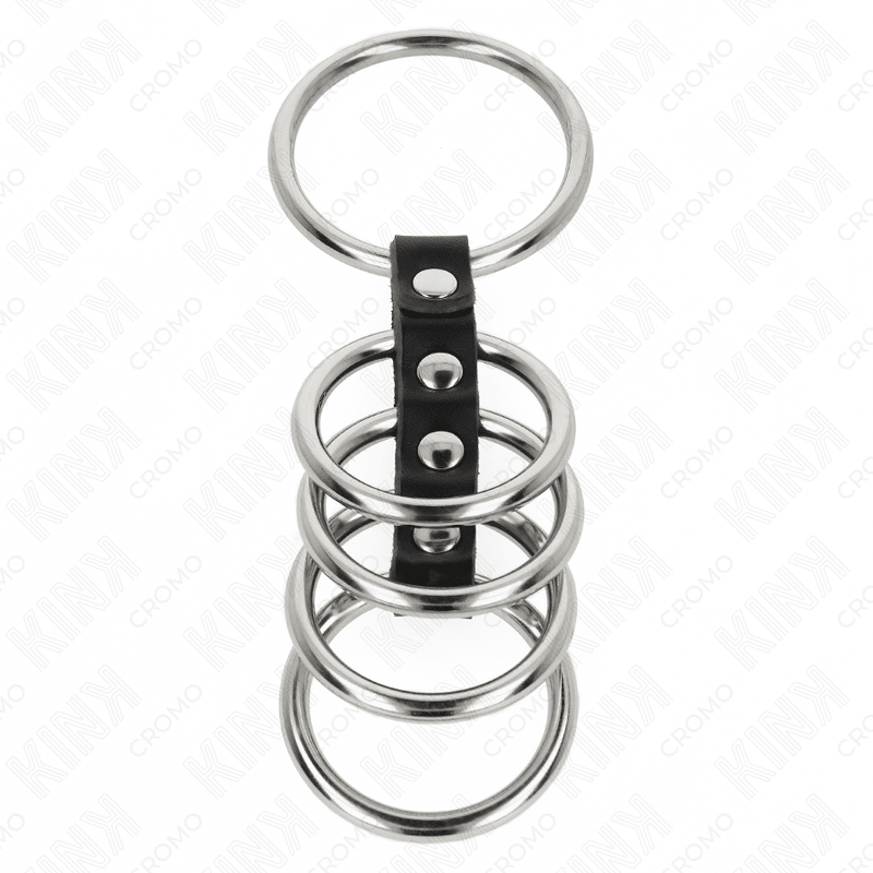 KINK - 5 PENIS RINGS 3.7 CM TO 5 CM METAL CONNECTED BY LEATHER - Kink&Play