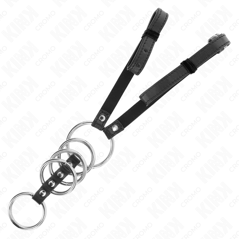 KINK - 5 PENIS RINGS 3.8 CM TO 5 CM METAL WITH LEATHER BELT 112 CM - Kink&Play