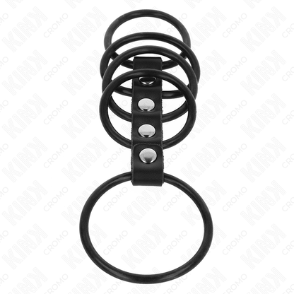 KINK - 5 SILICONE PENIS RINGS 3.8 CM TO 4.8 CM CONNECTED BY LEATHER - Kink&Play
