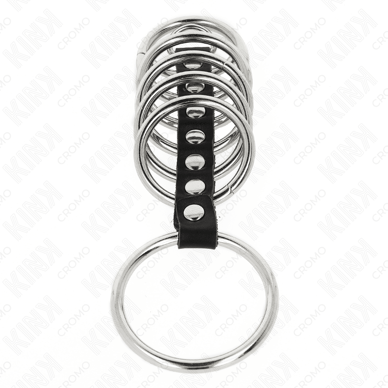 KINK - 7 METAL PENIS RINGS 3.2 CM TO 5 CM CONNECTED BY LEATHER - Kink&Play
