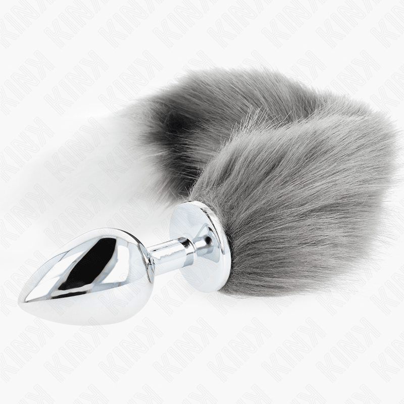 KINK - ANAL PLUG SIZE L 10 X 4 CM WITH SYNTHETIC TAIL 40 CM GREY AND WHITE - Kink&Play