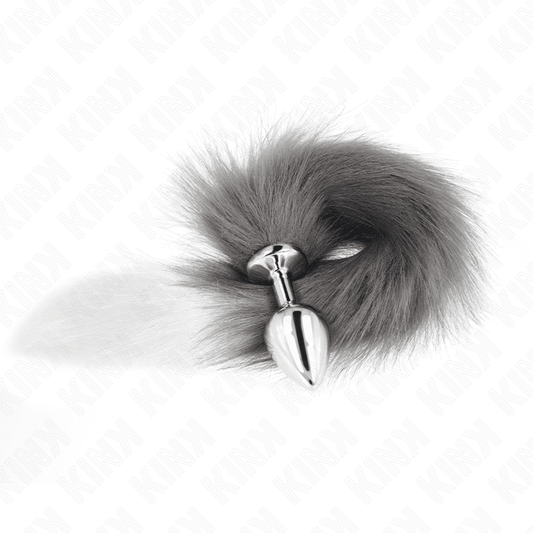 KINK - ANAL PLUG SIZE M 8 X 3.5 CM WITH SYNTHETIC TAIL 40 CM GREY AND WHITE - Kink&Play