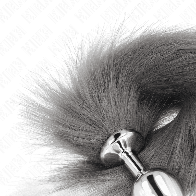 KINK - ANAL PLUG SIZE M 8 X 3.5 CM WITH SYNTHETIC TAIL 40 CM GREY AND WHITE - Kink&Play