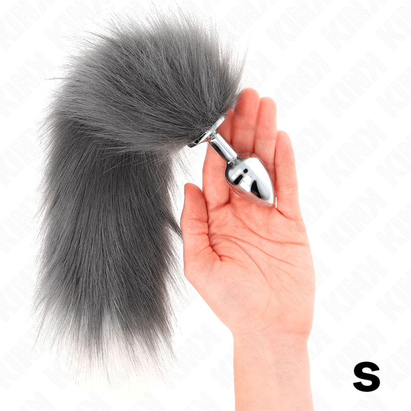 KINK - ANAL PLUG SIZE S 7 X 3 CM WITH SYNTHETIC TAIL 40 CM GREY AND WHITE - Kink&Play