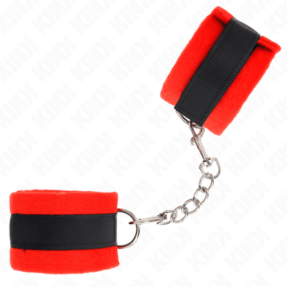 KINK - BEGINNER FUR HAND CUFFS BLACK - RED 30 X 7 CM - Kink&Play