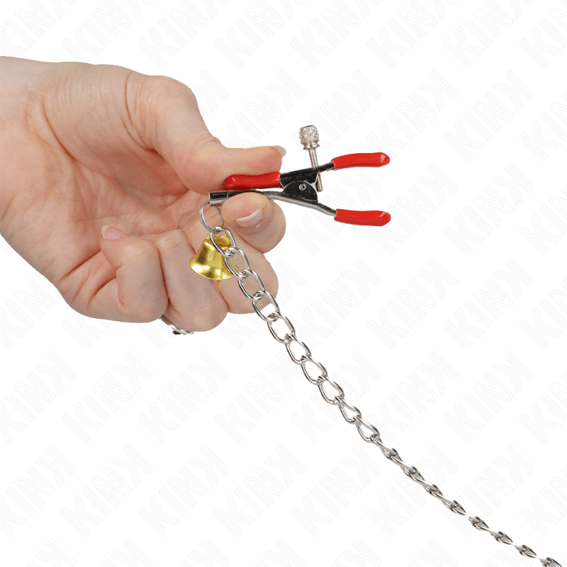 KINK - BELL TRIPLE NIPPLE AND CLIT CLAMPS RED WITH CHAIN 30 CM - Kink&Play