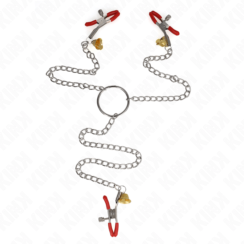 KINK - BELL TRIPLE NIPPLE AND CLIT CLAMPS RED WITH CHAIN 30 CM - Kink&Play