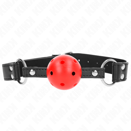 KINK - BREATHABLE BALL 4 CM GAG WITH DOUBLE RIVET LEATHER 62.5 x 2.5 CM ADJUSTABLE 42 - 58 CM - Kink&Play