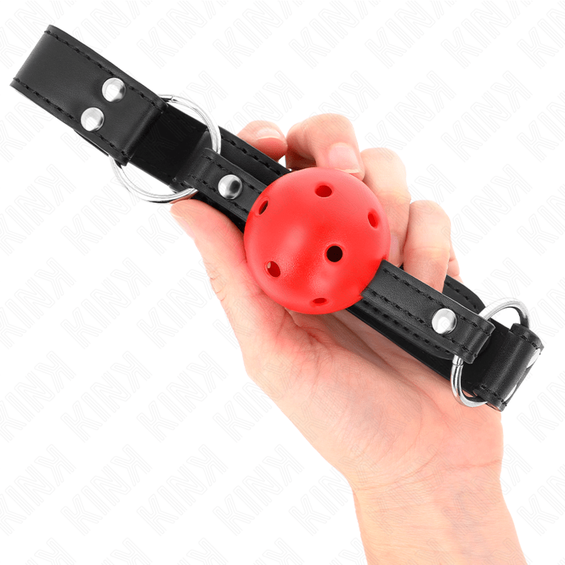 KINK - BREATHABLE BALL 4 CM GAG WITH DOUBLE RIVET LEATHER 62.5 x 2.5 CM ADJUSTABLE 42 - 58 CM - Kink&Play