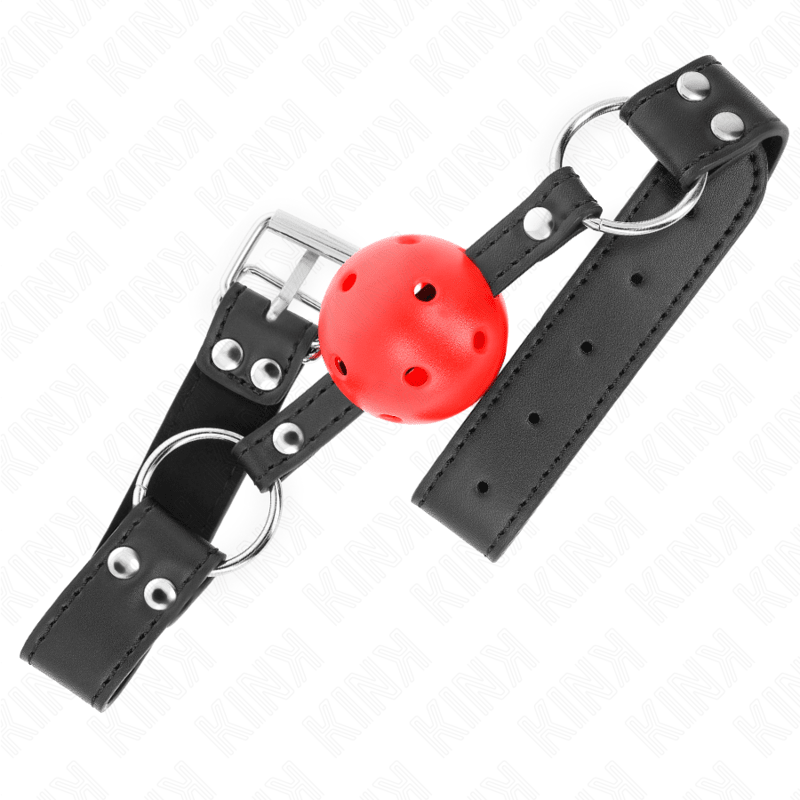 KINK - BREATHABLE BALL 4 CM GAG WITH DOUBLE RIVET LEATHER 62.5 x 2.5 CM ADJUSTABLE 42 - 58 CM - Kink&Play