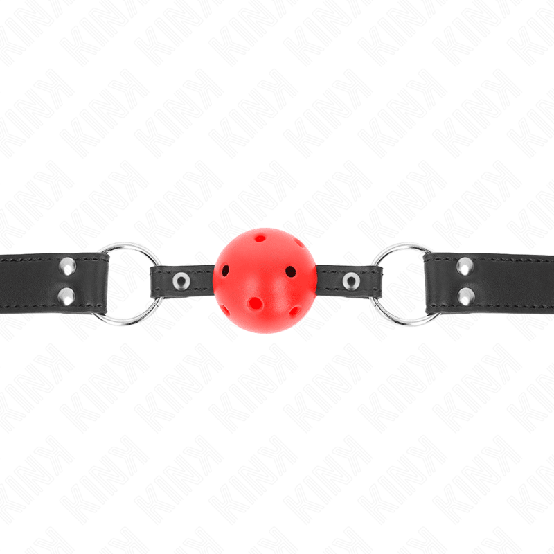 KINK - BREATHABLE BALL 4 CM GAG WITH DOUBLE RIVET LEATHER 62.5 x 2.5 CM ADJUSTABLE 42 - 58 CM - Kink&Play