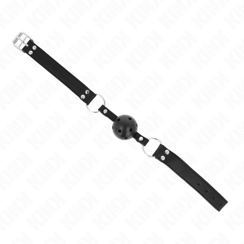 KINK - BREATHABLE BALL 4 CM GAG WITH DOUBLE RIVET MODEL 1 BLACK 62.5 x 2.5 CM ADJUSTABLE 42 - 58 CM - Kink&Play