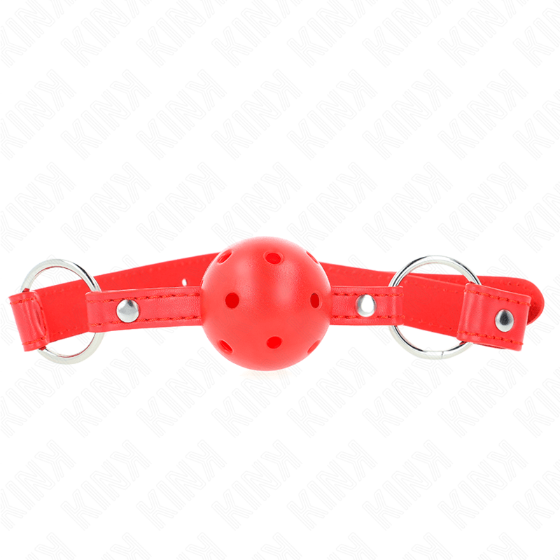 KINK - BREATHABLE BALL 4 CM GAG WITH DOUBLE RIVET MODEL 1 RED 62.5 x 2.5 CM ADJUSTABLE 42 - 58 CM - Kink&Play