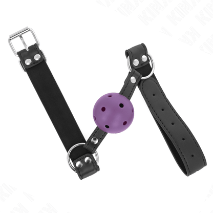 KINK - BREATHABLE BALL 4 CM GAG WITH DOUBLE RIVET PURPLE 62.5 x 2.5 CM ADJUSTABLE 42 - 58 CM - Kink&Play