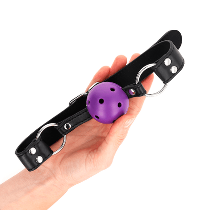 KINK - BREATHABLE BALL 4 CM GAG WITH DOUBLE RIVET PURPLE 62.5 x 2.5 CM ADJUSTABLE 42 - 58 CM - Kink&Play