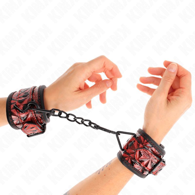 KINK - DIAMOND PATTERN WRIST RESTRAINTS DARK RED ADJUSTABLE 17 - 26 CM X 5.5 CM - Kink&Play