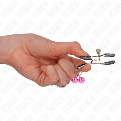 KINK - DOUBLE BELL NIPPLE CLAMP PINK 6 CM - Kink&Play