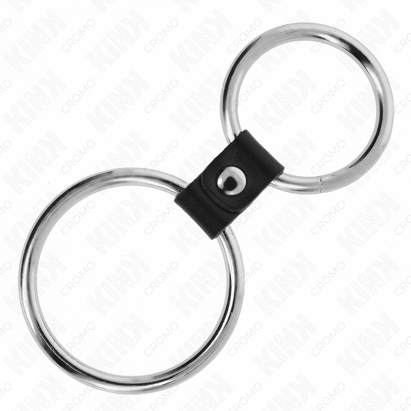 KINK - DOUBLE METAL PENIS RING 3.7 CM TO 5 CM CONNECTED BY LEATHER STRAP MODEL 1 - Kink&Play