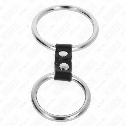 KINK - DOUBLE METAL PENIS RING 3.7 CM TO 5 CM CONNECTED BY LEATHER STRAP MODEL 2 - Kink&Play