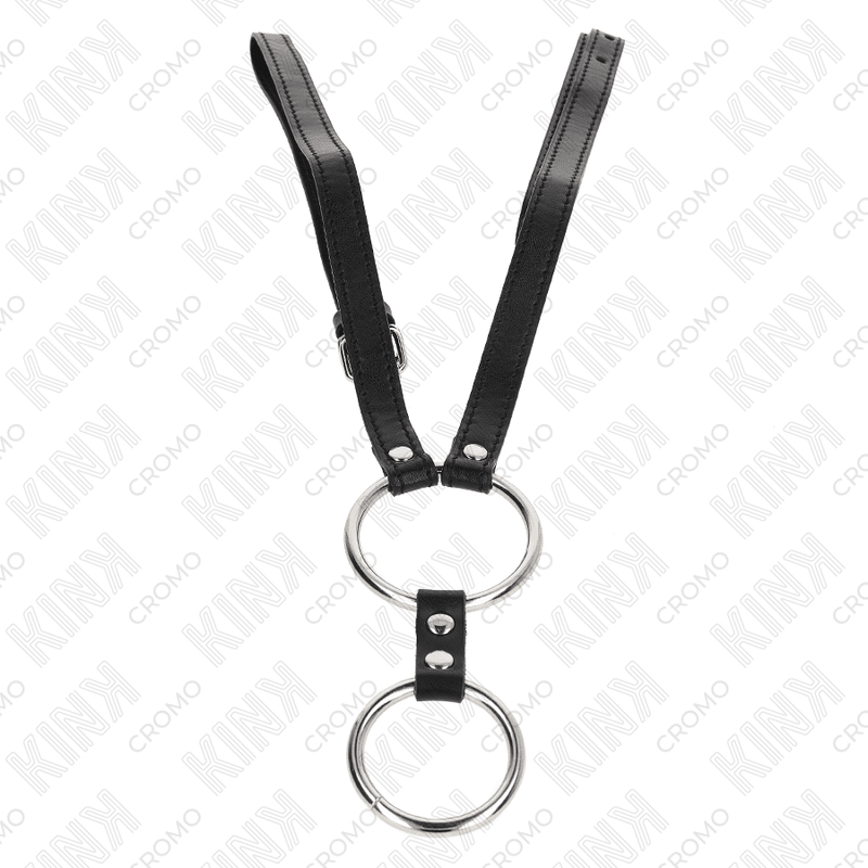 KINK - DOUBLE METAL PENIS RING 3.8 CM TO 5 CM WITH LEATHER BELT 112 CM - Kink&Play