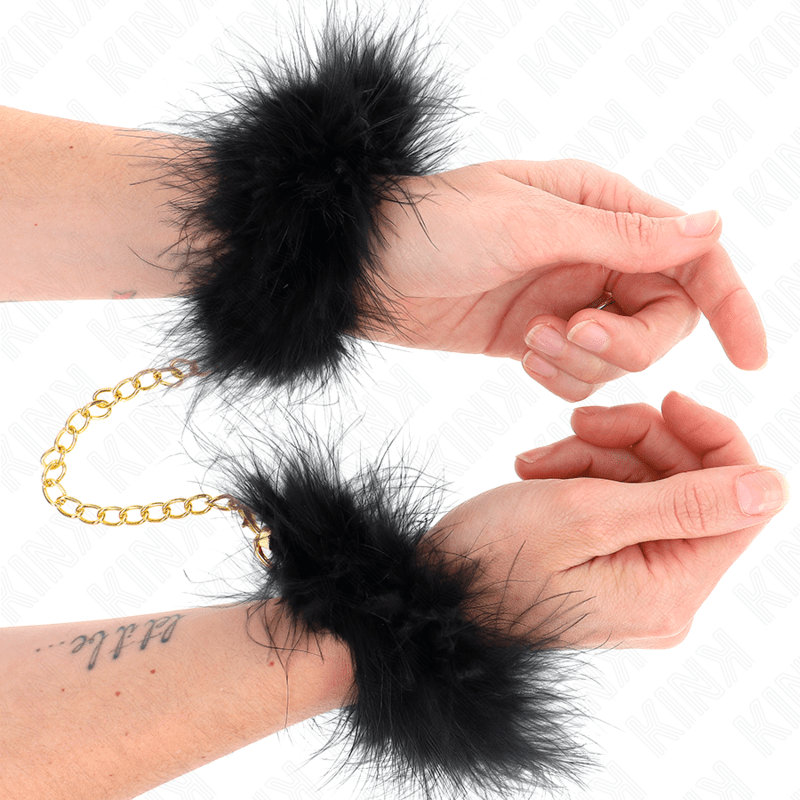 KINK - FEATHER HAND CUFFS WITH GOLD CHAIN MODEL 0 - Kink&Play