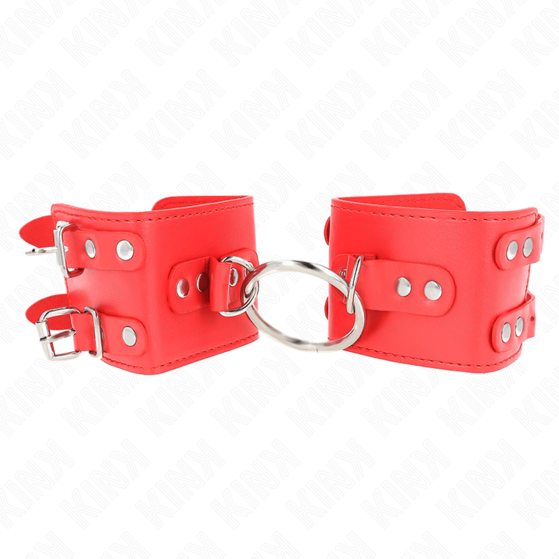 KINK - FIXED WRIST RESTRAINTS WITH RING AND STUDS ADJUSTABLE RED 17 - 22 CM X 6.5 CM - Kink&Play