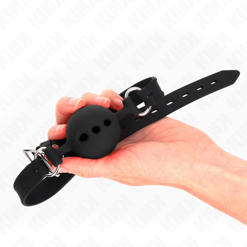 KINK - FULL SILICONE GAG 55 x 2 CM WITH 5 CM BALL SIZE L BLACK ADJUSTABLE 35 - 51 CM - Kink&Play