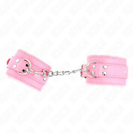 KINK - FUR LINED WRIST RESTRAINTS PINK WITH PINK BELT ADJUSTABLE 17 - 29 CM X 6 CM - Kink&Play