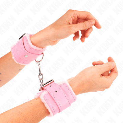 KINK - FUR LINED WRIST RESTRAINTS PINK WITH PINK BELT ADJUSTABLE 17 - 29 CM X 6 CM - Kink&Play