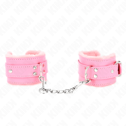 KINK - FUR LINED WRIST RESTRAINTS PINK WITH PINK BELT ADJUSTABLE 17 - 29 CM X 6 CM - Kink&Play