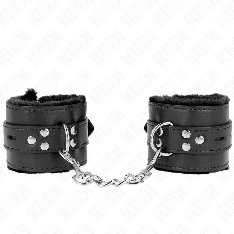 KINK - FUR LINED WRIST RESTRAINTS WITH SQUARE HOLES BLACK AND BLACK BELT ADJUSTABLE 17 - 29 CM X 6 CM - Kink&Play