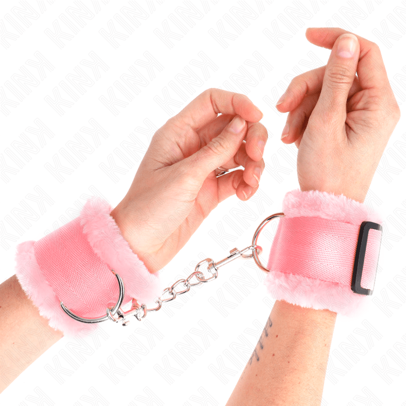 KINK - FURRY LINED WRIST RESTRAINTS PINK ADJUSTABLE 17 - 31 CM X 7 CM - Kink&Play