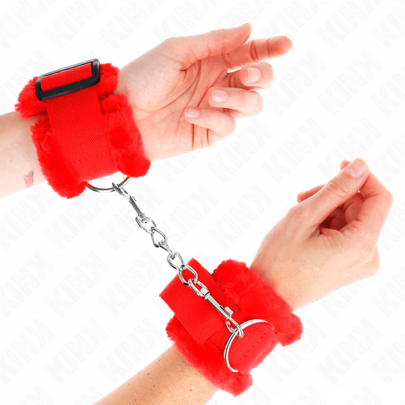 KINK - FURRY LINED WRIST RESTRAINTS RED ADJUSTABLE 17 - 31 CM X 7 CM - Kink&Play